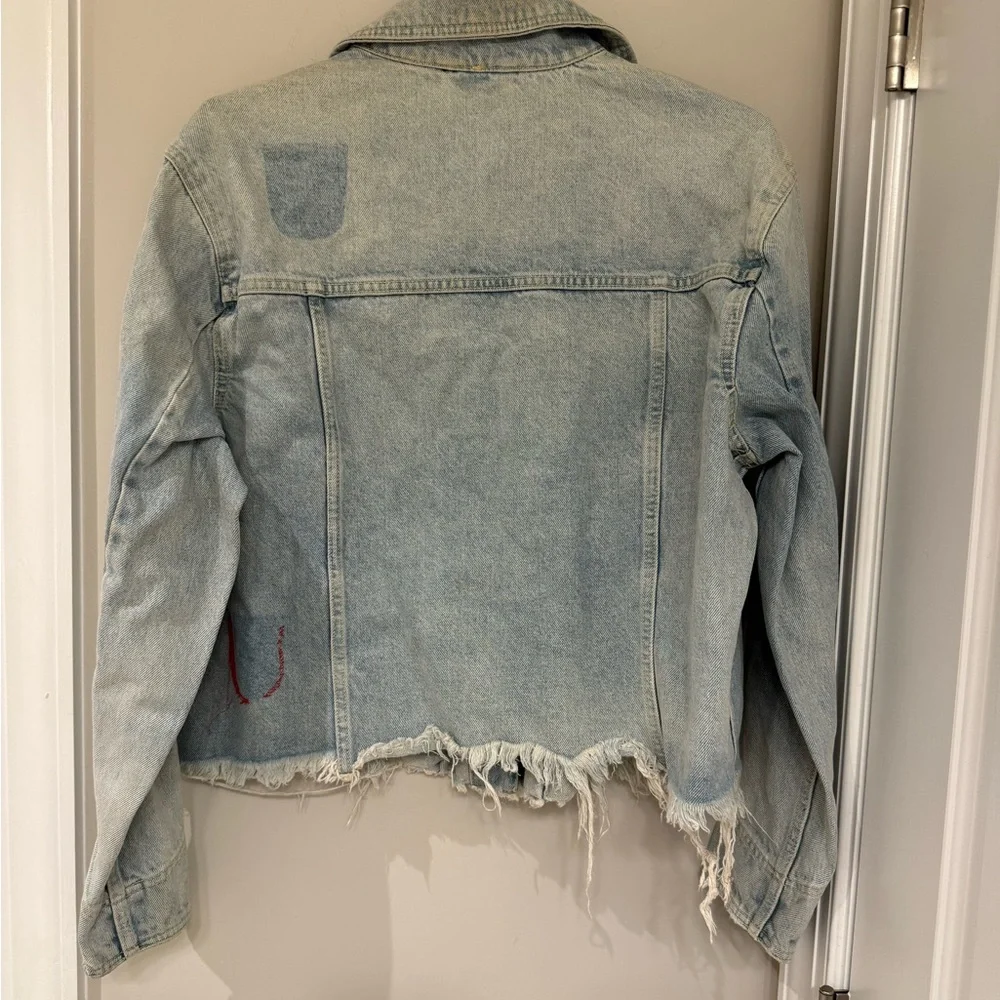 Free People Light Blue Denim Jacket with Pink Accent size large - Picture 6 of 6